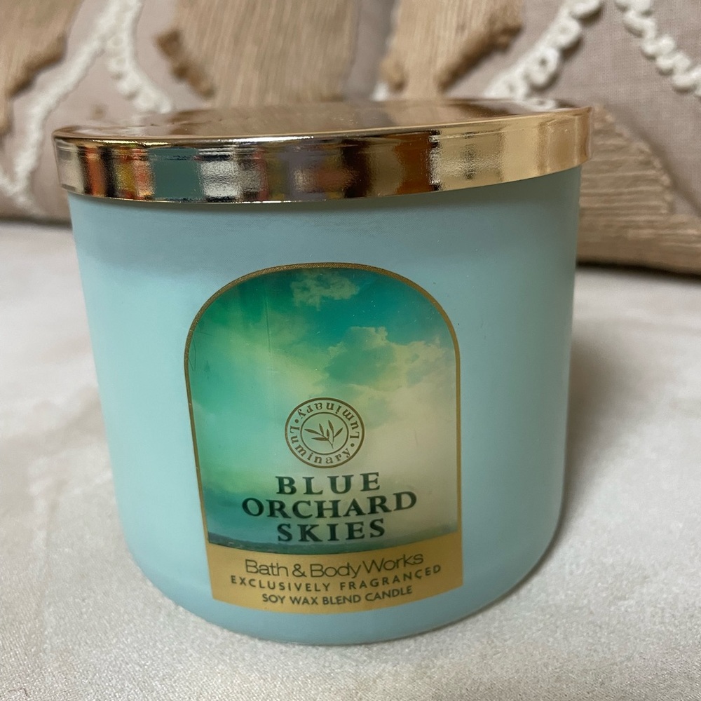 Blue Orchard Skies Bath and Body Works 3 Wick Candle